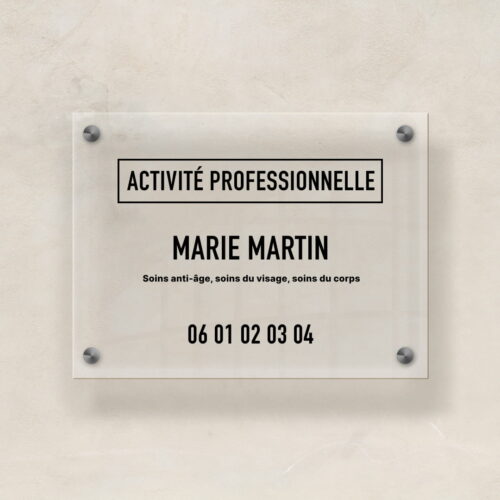 Plaque professionelle plexiglass lettres noirs 30_30 transparent