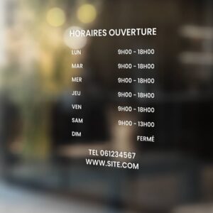 adhesif sticker pour vitrrine - horaires ouverture